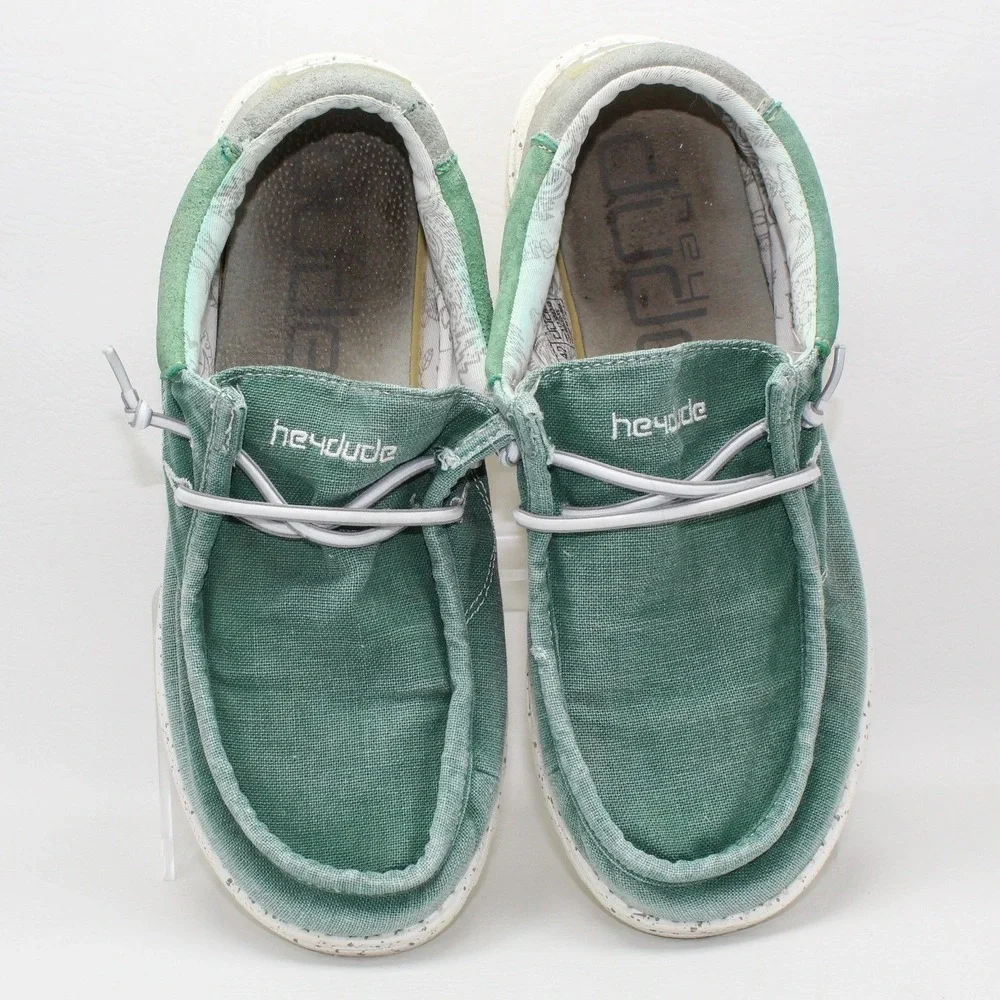Hey Dude Wally Flow Mens Green Canvas Slip On Loafers Shoes 112308338 Size 9